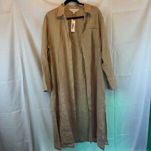 The Drop Linen Maxi Shirt Dress Long Sleeve Tan Beige Trench‎ coat NWT XL